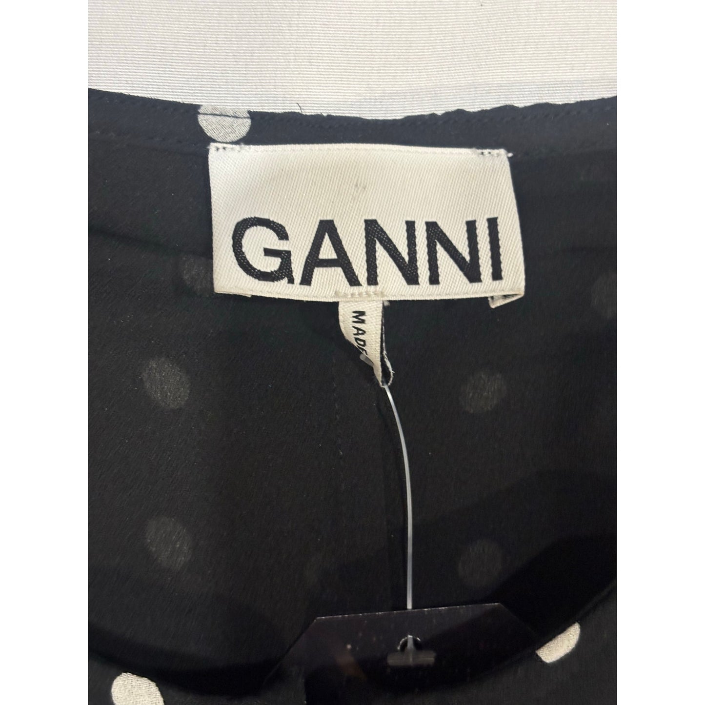 GANNI Black White Polka Dot Long Sleeve Midi Dress EU 34
