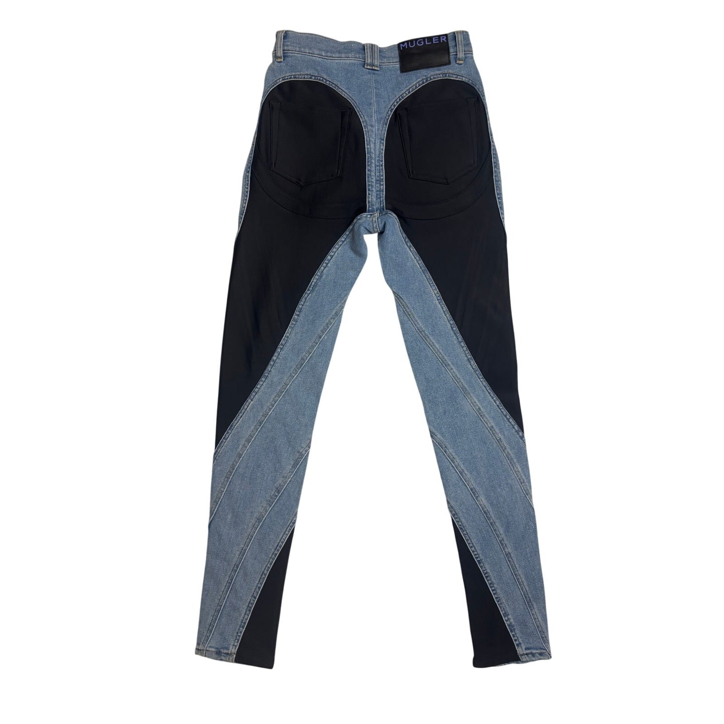 Mugler x H&M Sculpted Panel Jeans – Blue Denim with Black Inserts – US 8