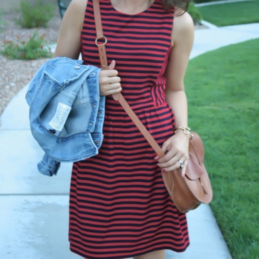 J.Crew Red & Blue Fit & Flare Striped Dress SZ XS