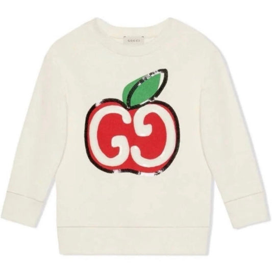 Gucci Kids Ivory Apple GG Logo Sequin Sweatshirt SZ 8