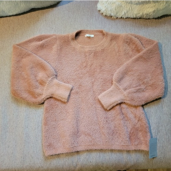 MAISIE Franco Fuzzy Sleeve Sweater In Dusty Pink SZ Med