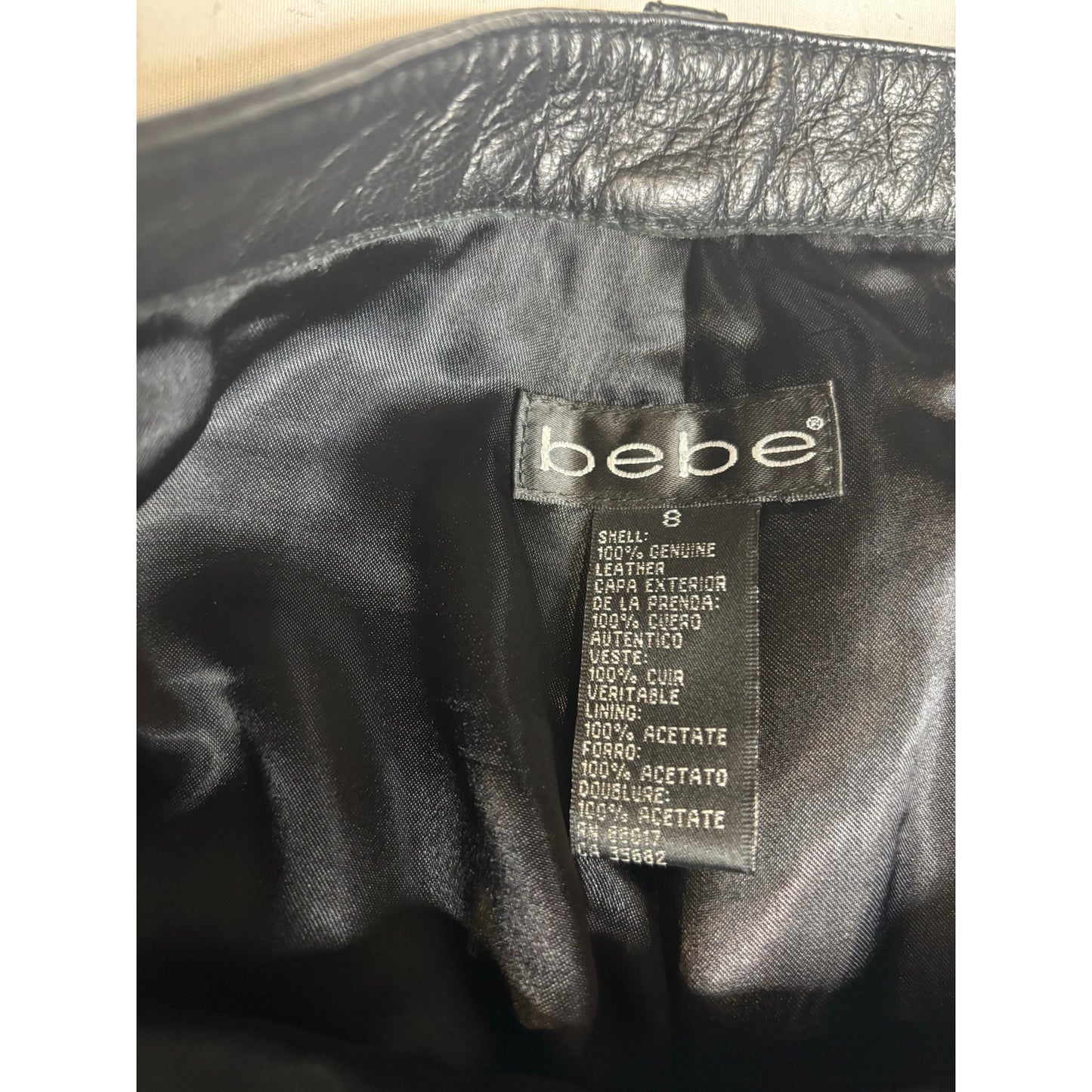 Y2K Bebe Genuine Leather Pants Black Straight Leg SZ 8
