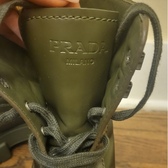PRADA Men's Monolith Mini Bag Lug Sole Green Combat Boot SZ 11