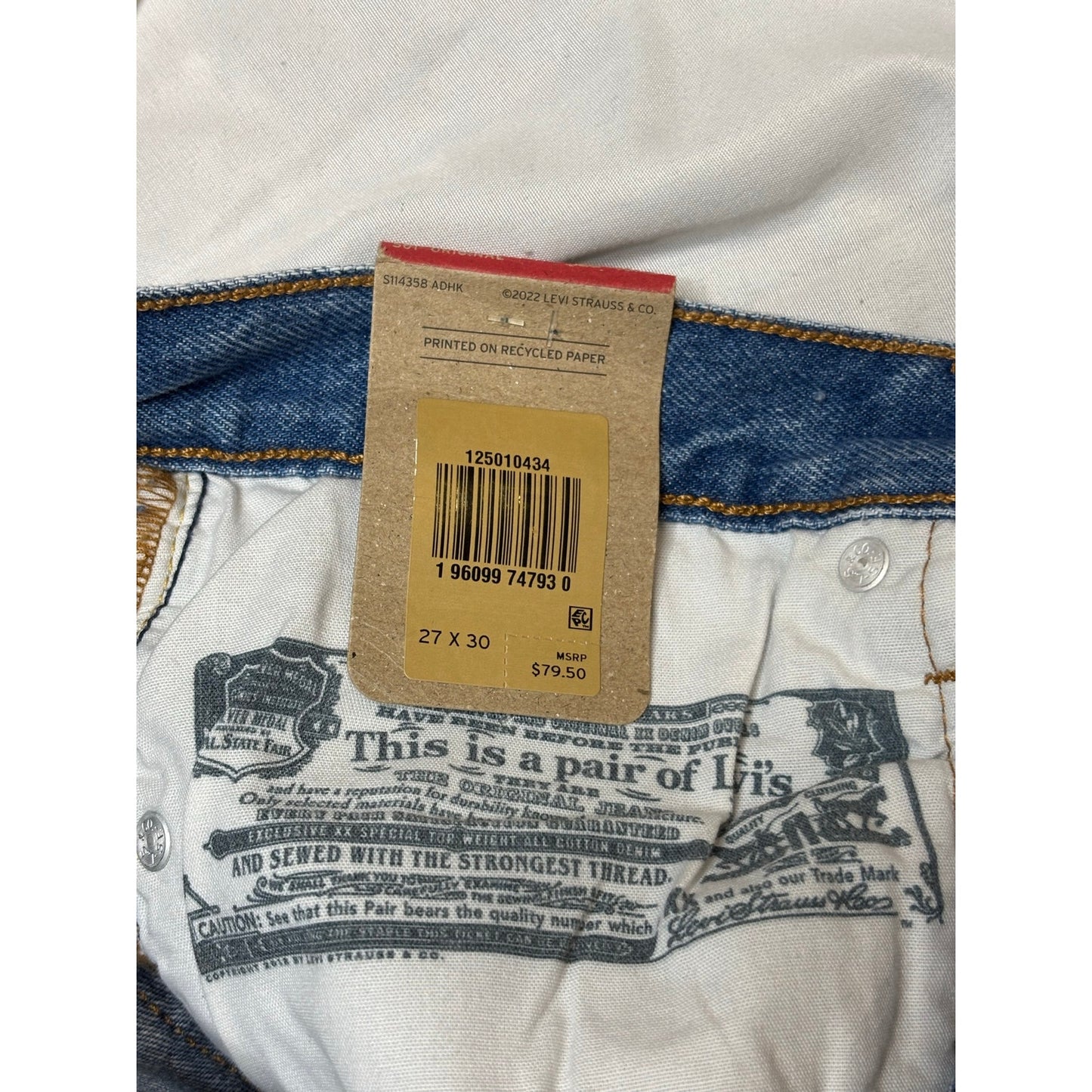 Levi’s 501 Original Distressed High Rise Straight Leg Jeans SZ 27X30