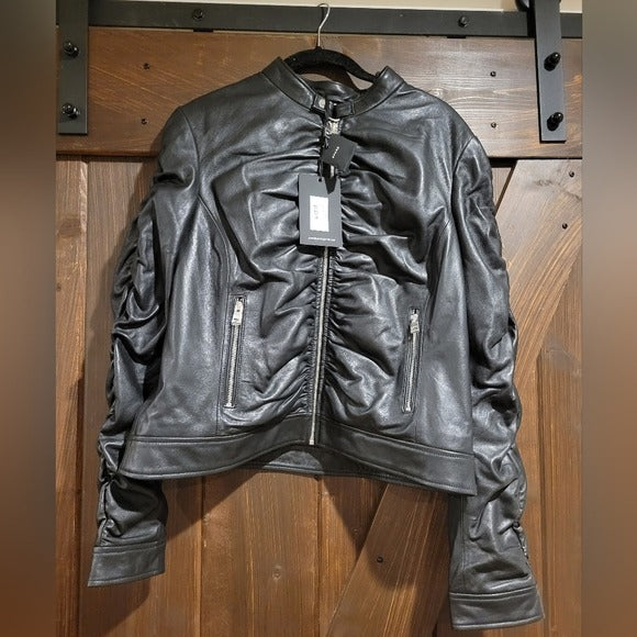 LaMarque Philana Ruched Leather Biker Jacket SZ XL