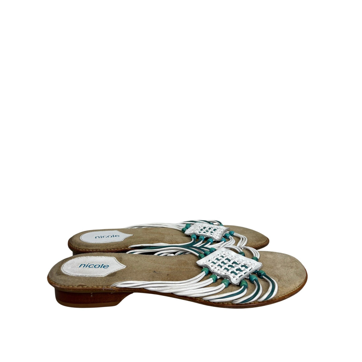 Nicole Leather Beaded Slide Sandals SZ 9