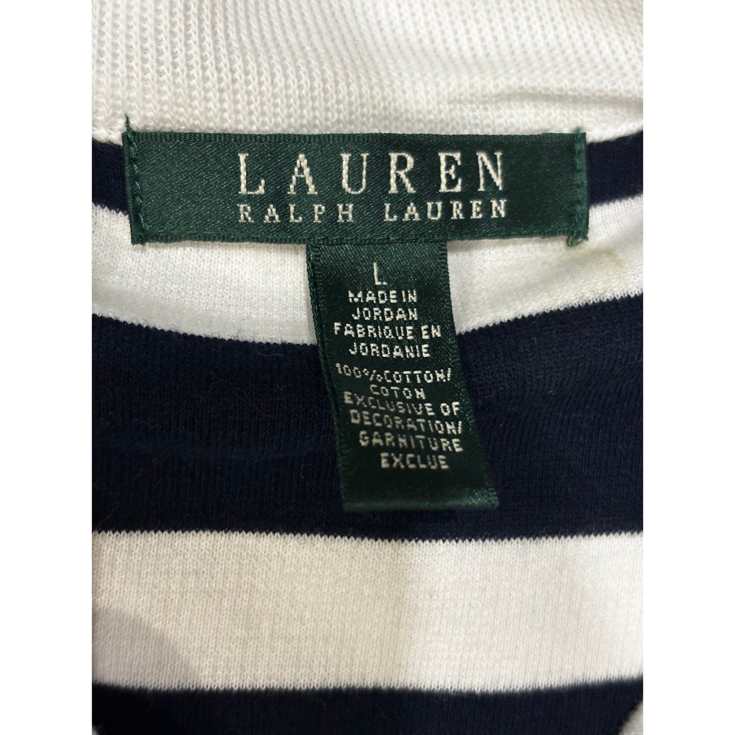 Lauren Ralph Lauren Navy & White Striped Rope Toggle Cardigan SZ L