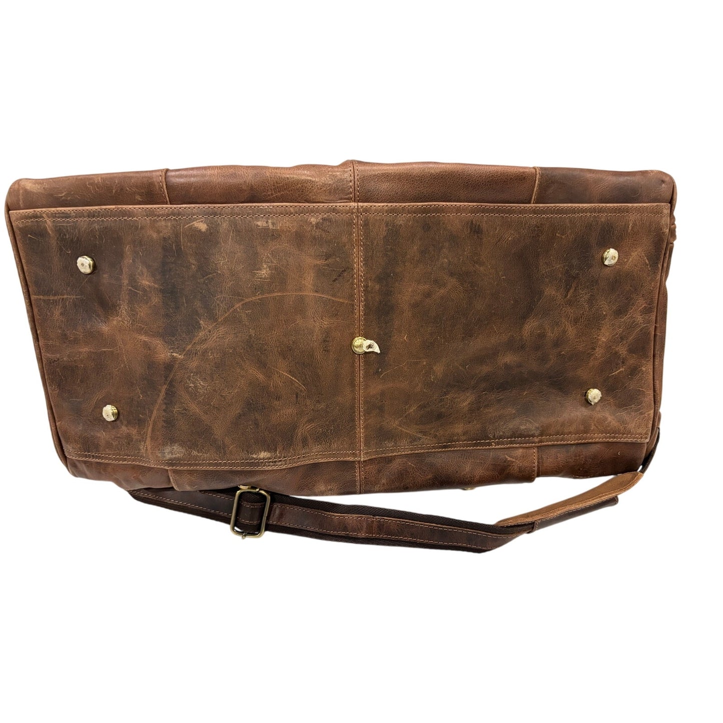 Distressed Leather Travel Weekender Duffle Bag 25” Monogram JH