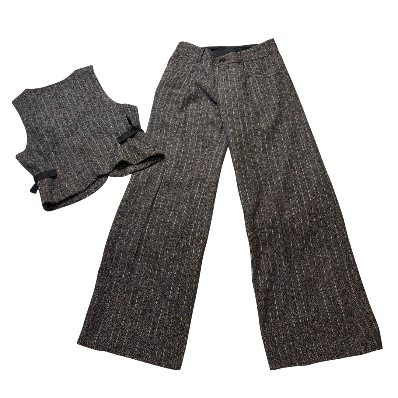 Old Navy Y2K Premium Pinstripe Tweed Vest + Trousers Set   SZ SM/4