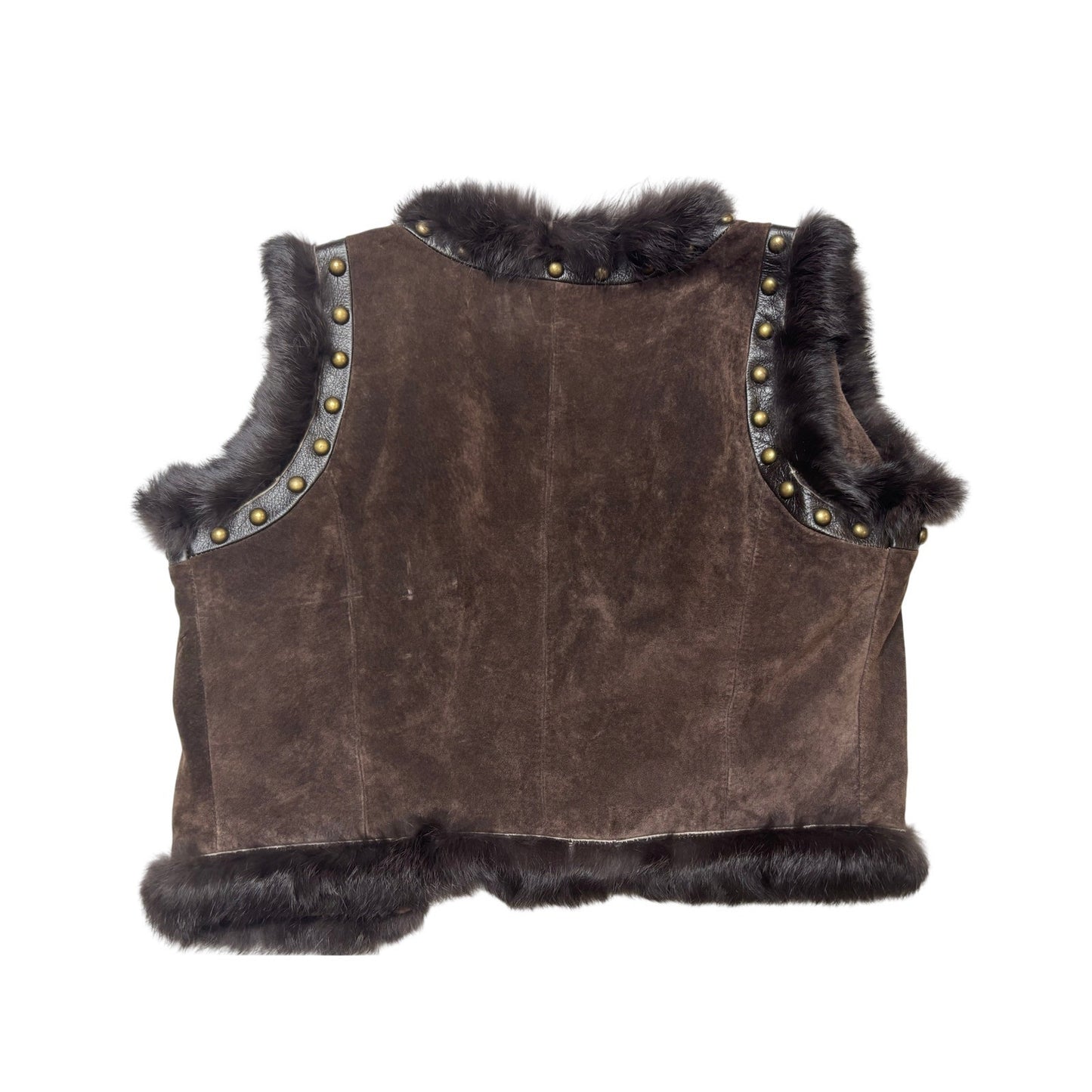 Y2K Arden B. Suede Rabbit Fur Trim Vest SZ L