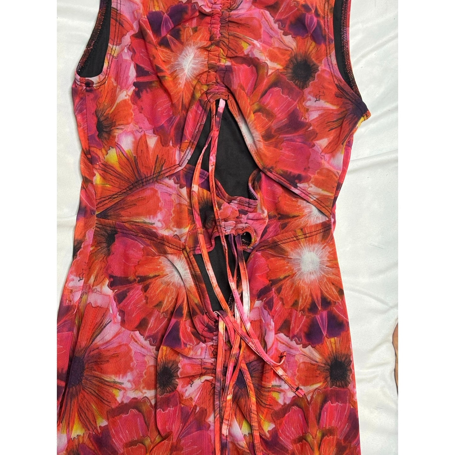 Topshop Petite Floral Lace-Up Bodycon Midi Dress SZ 10