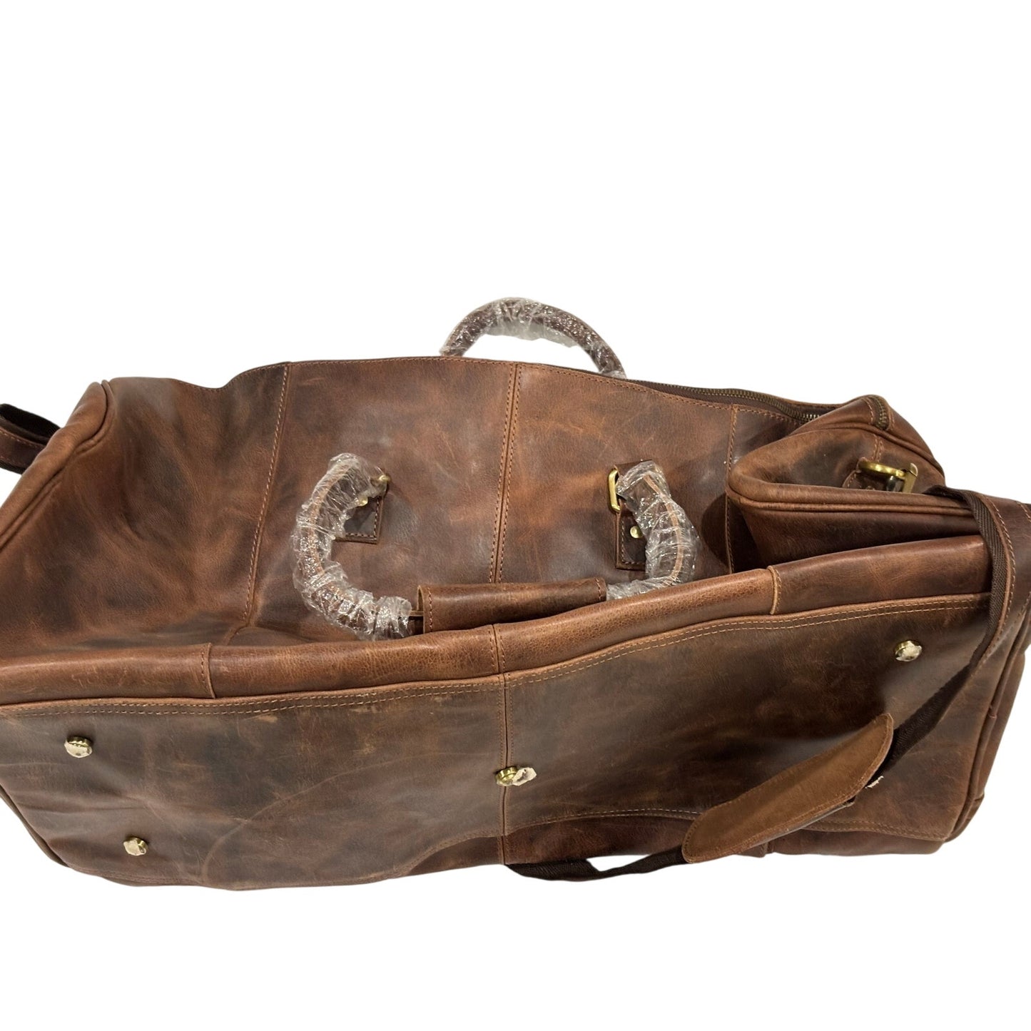 Distressed Leather Travel Weekender Duffle Bag 25” Monogram JH