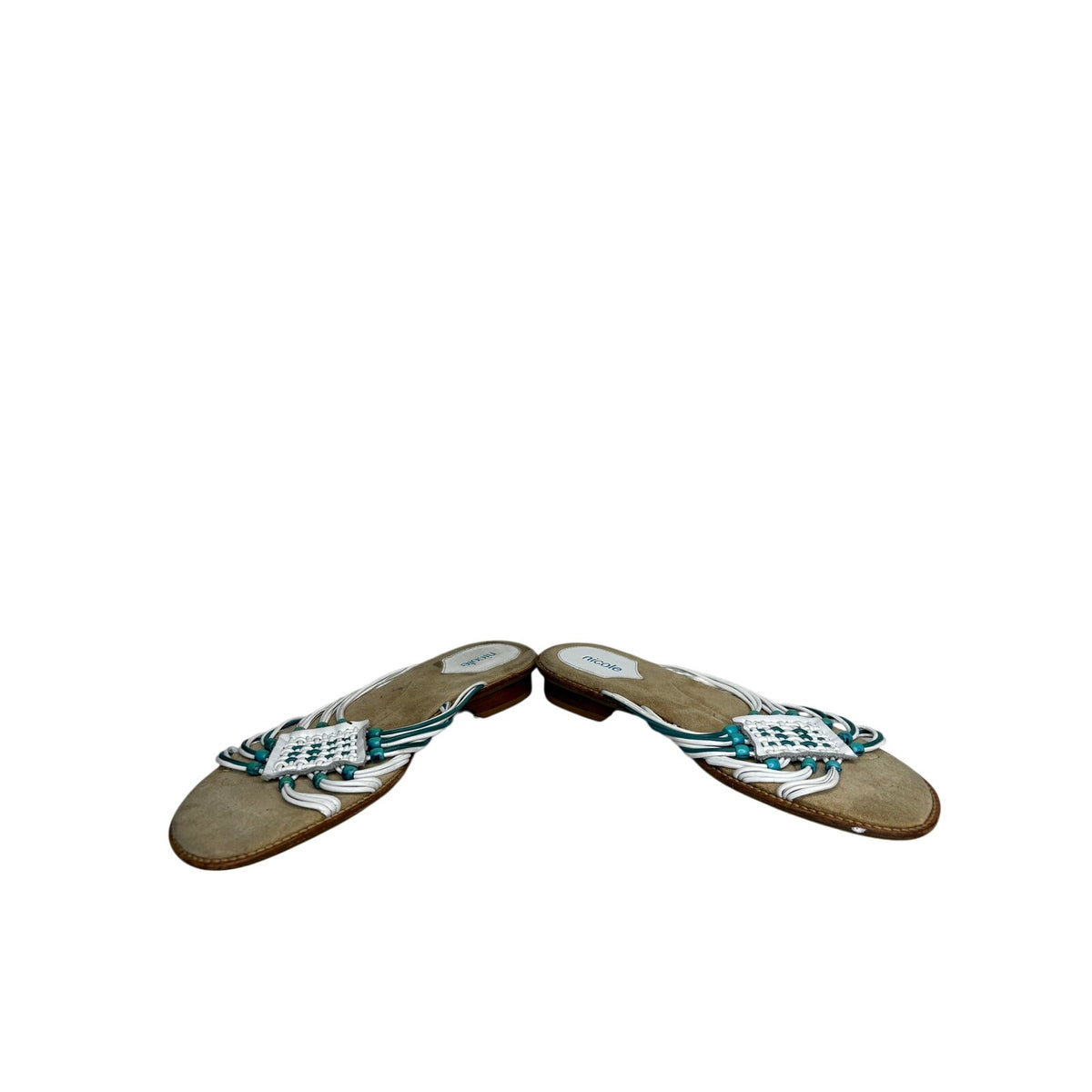 Nicole Leather Beaded Slide Sandals SZ 9