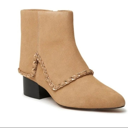 KARL LAGERFELD PARIS CASSIE SAND SUEDE ZIP Ankle BOOTIE Size 9.5 M Western