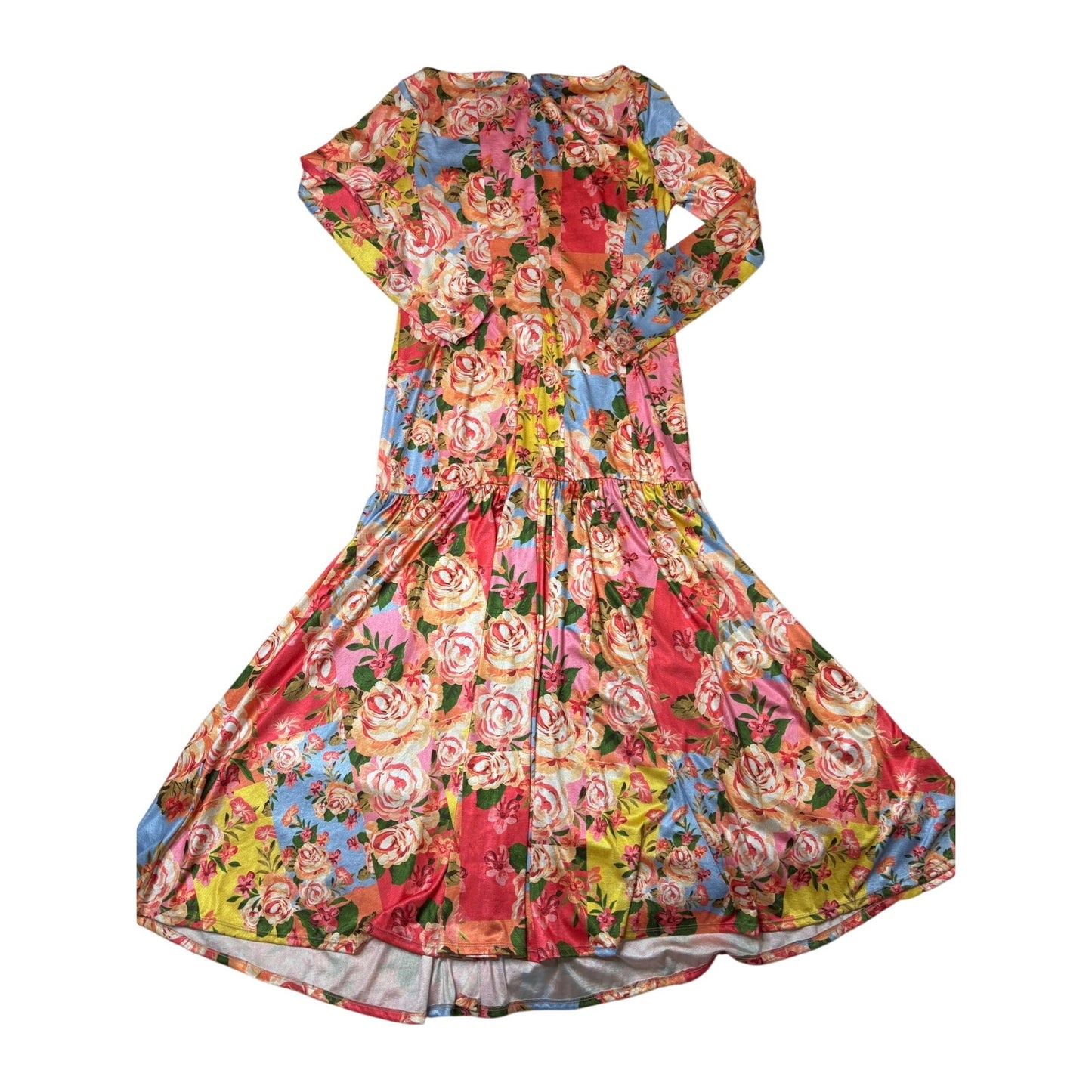 Alexia Admor Khaite Floral Multi Long Sleeve Shirred Maxi Dress SZ 14