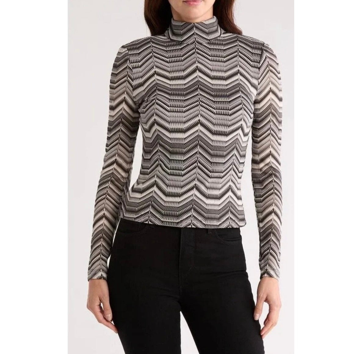 Ramy Brook Dena Chevron Knit Long Sleeve Top SZ XXS