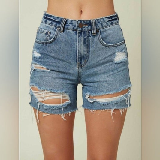 O’Neill Angus Ripped High Waist Denim Shorts SZ 31