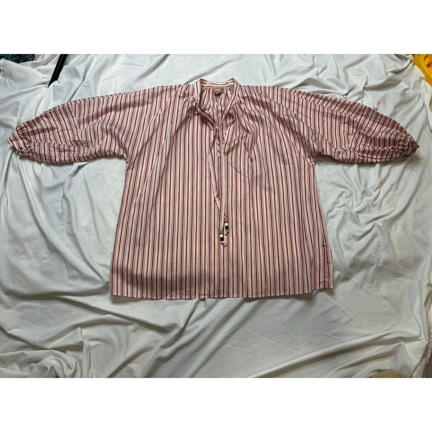 BOSS by Hugo Boss Bateco Striped Tie Neck Lyocell Blouse SZ 18