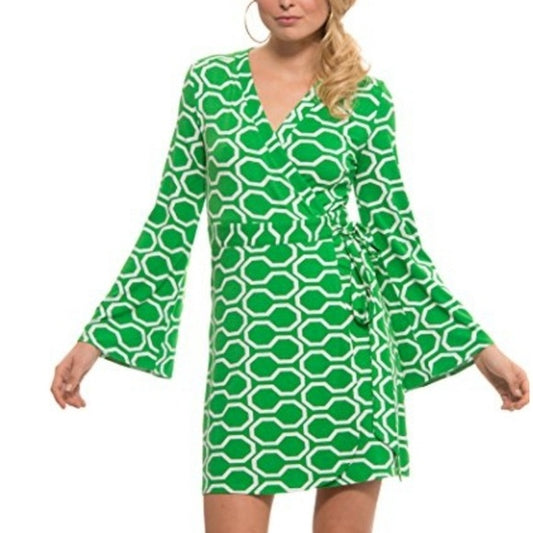 Macbeth Collection Links Pattern Wrap Dress SZ SM