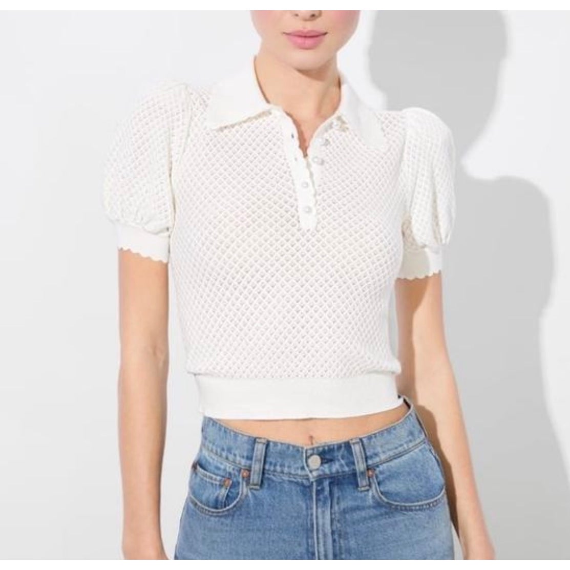Alice + Olivia Ramona Pointelle Polo SZ L