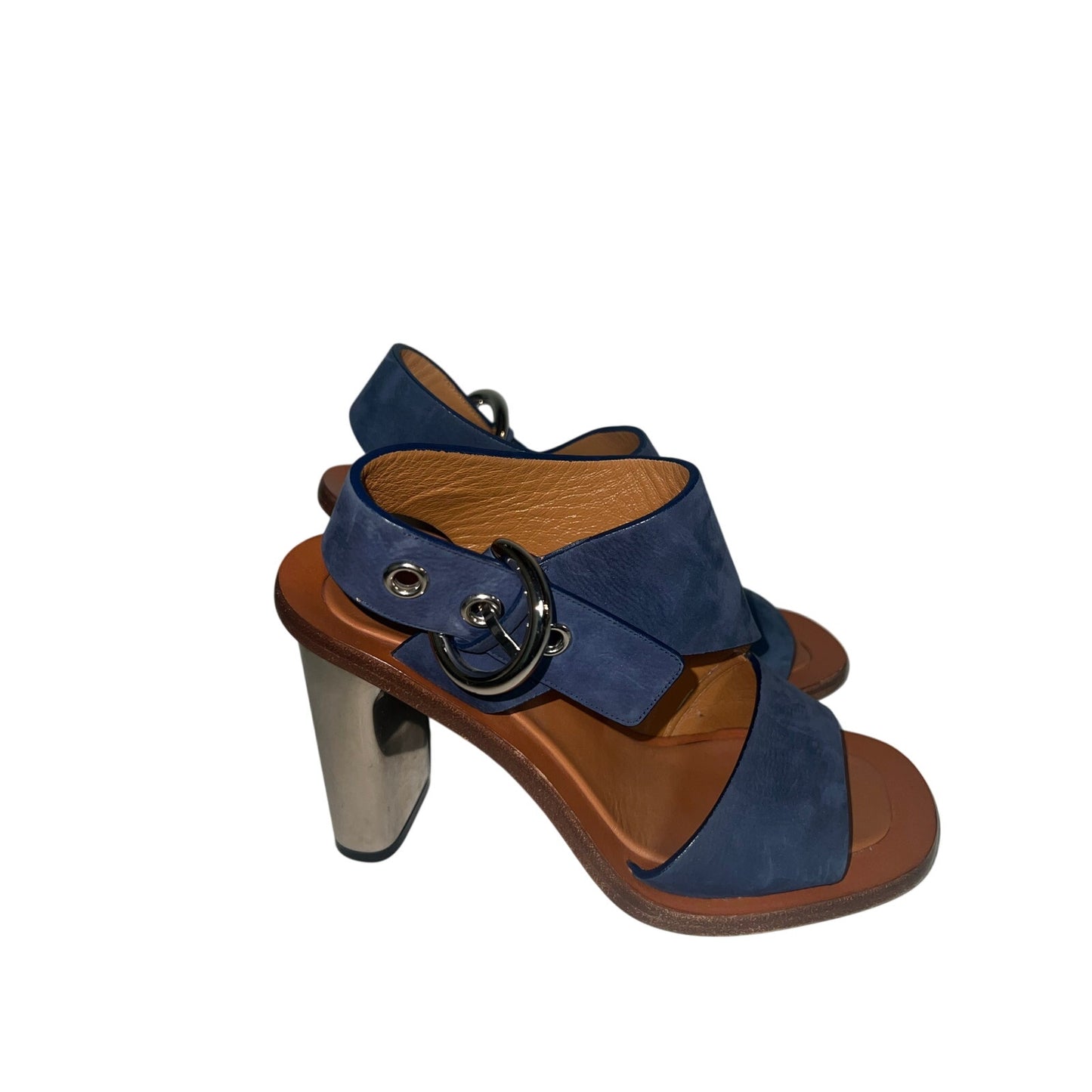 Celine Phoebe Philo Navy Suede Ring Slingback Metal Heel Sandals SZ 36