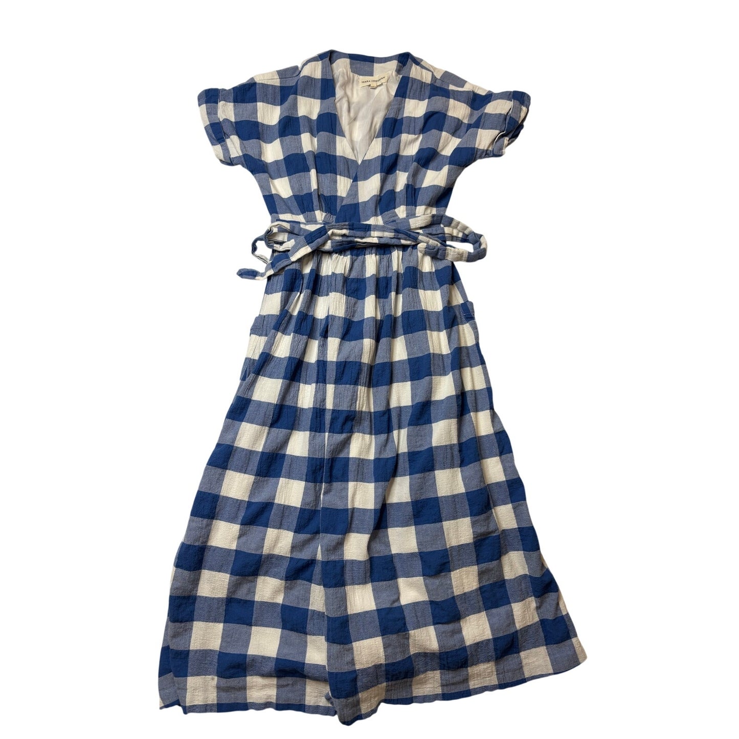 Mara Hoffman Blue White Gingham Wrap Midi Dress SZ Med