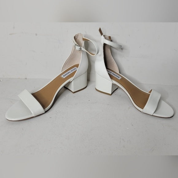 Steve Madden Women's Irenee Block Heel Sandal w/Ankle Strap SZ 8.5 in White