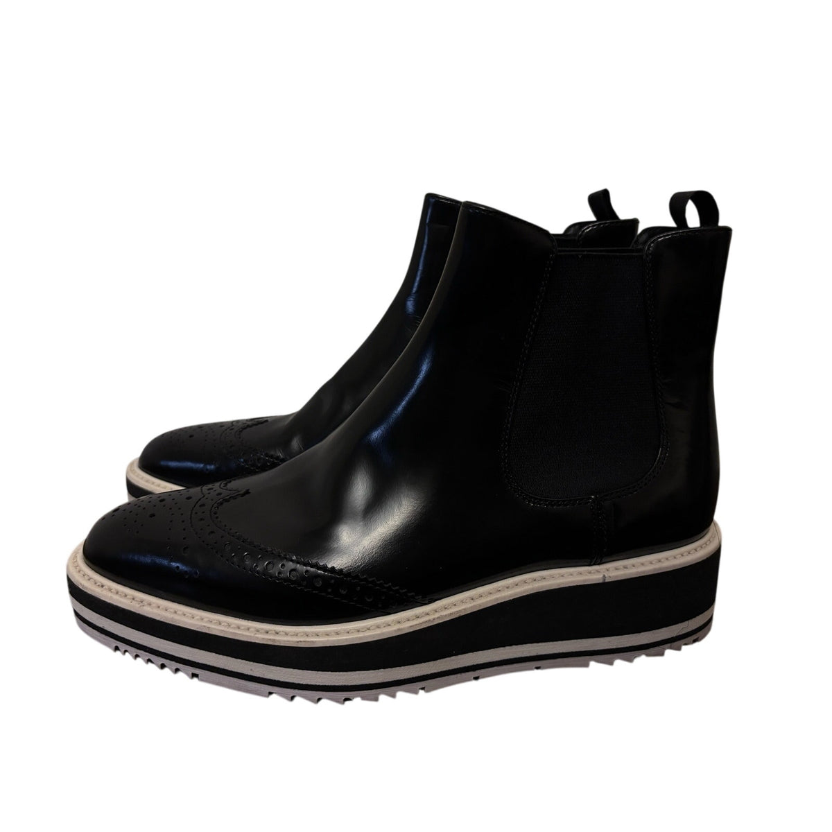 Prada Micro Sole Brogue Chelsea Boots SZ 38.5