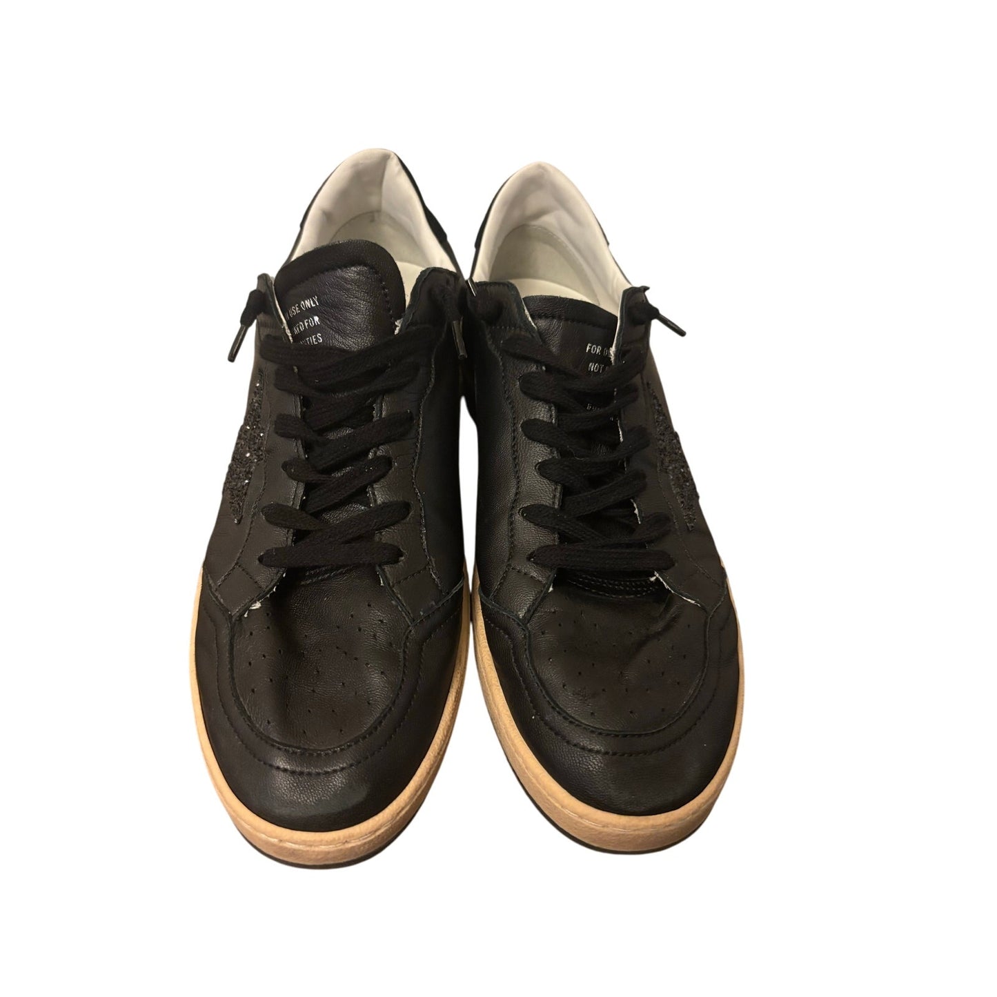 Golden Goose Ball Star Sneakers Black Leather w/ Black Glitter Star SZ 42