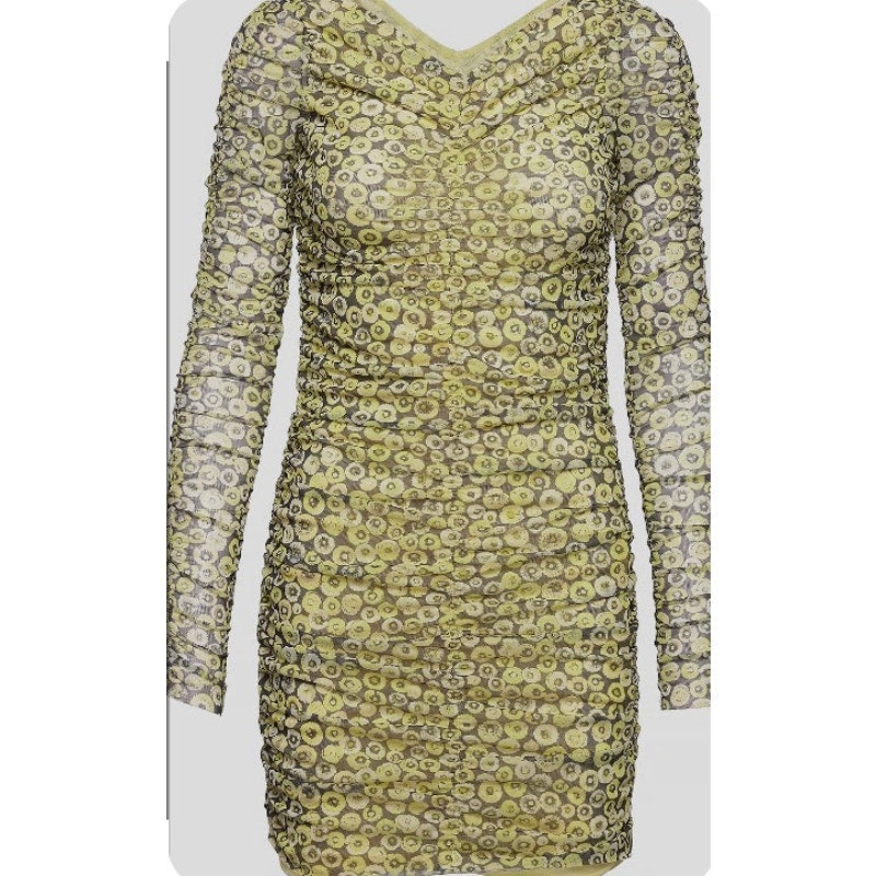 Baum und Pferdgarten Floral Ruched Mesh Midi Dress XL