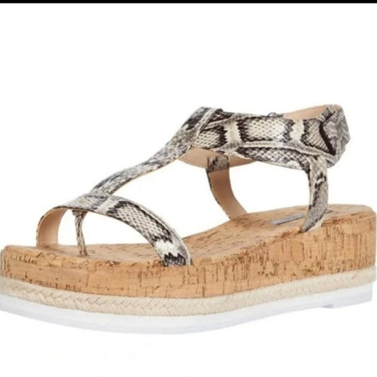 PELLE MODA PILAR Platform Sandsals (Blk/Wht/Snake) SZ 8.5