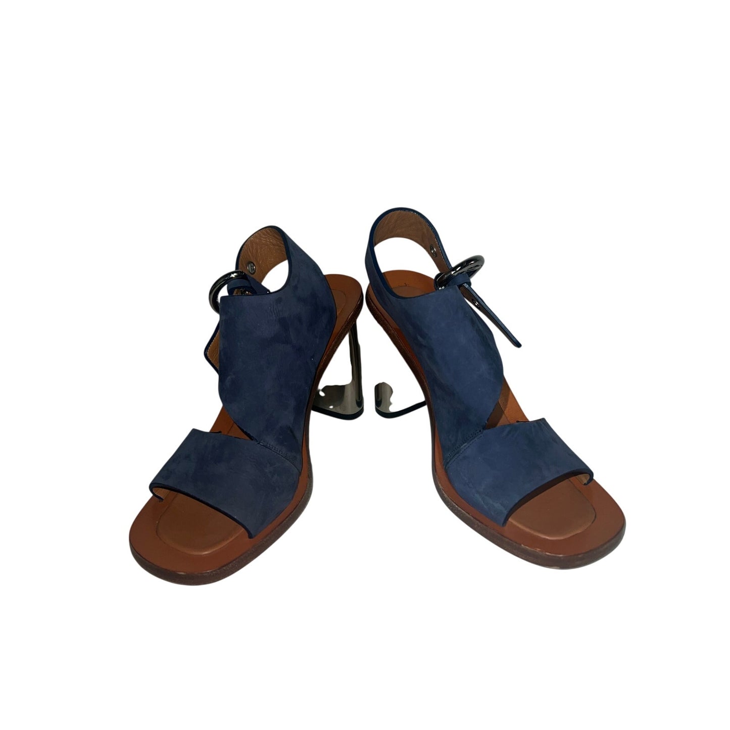 Celine Phoebe Philo Navy Suede Ring Slingback Metal Heel Sandals SZ 36