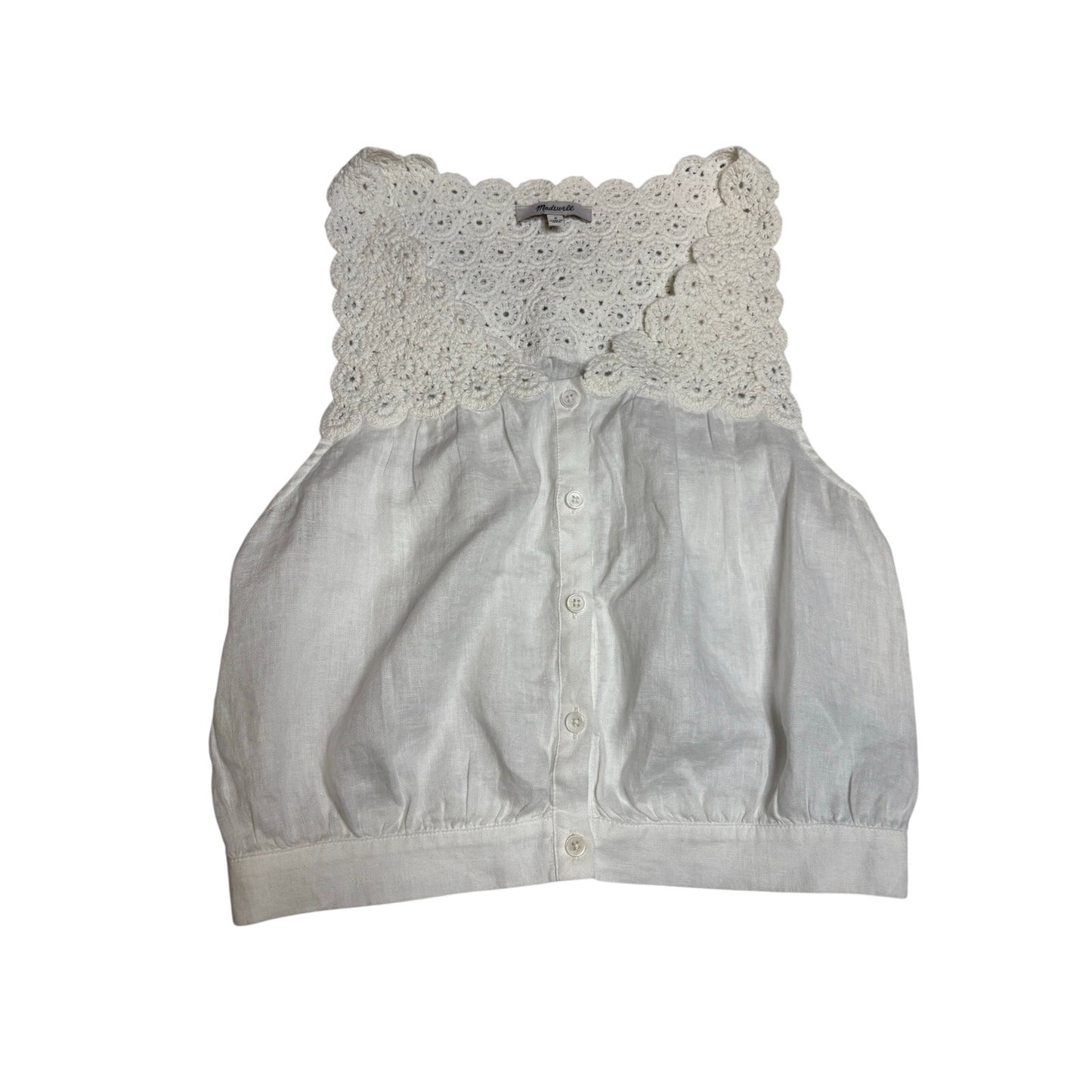 Madewell Linen Crochet Lace Panel Blouse Top SZ 0