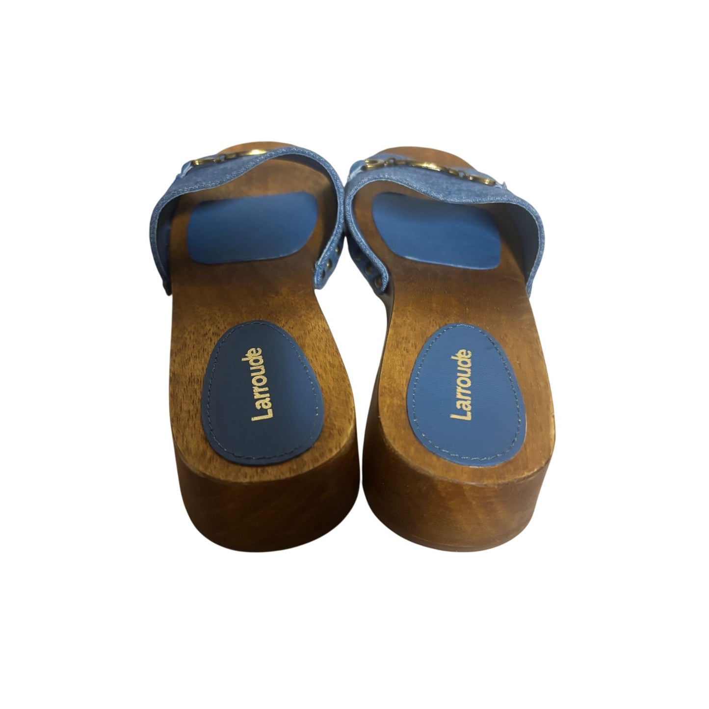 Larroudé Zuzi Slip-On Studded Denim Wooden Platform Mules Size 8