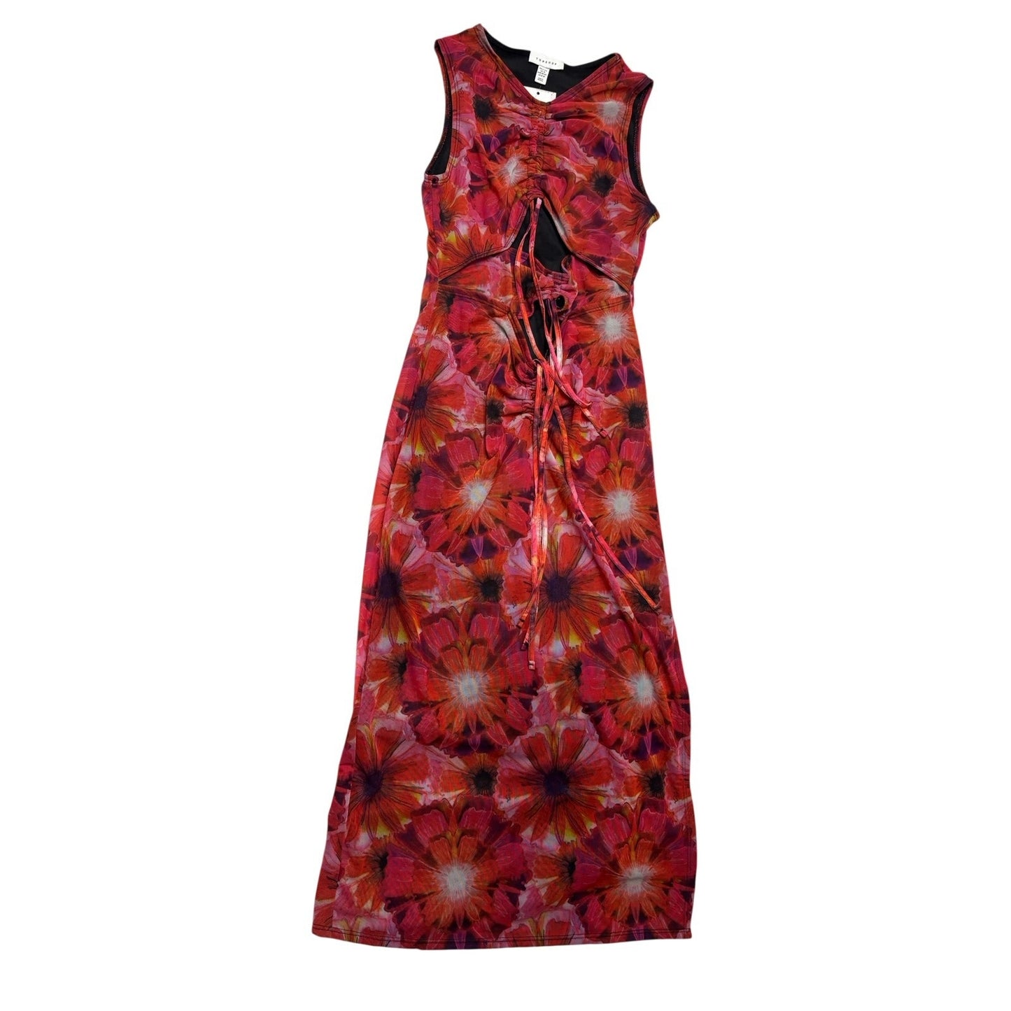 Topshop Petite Floral Lace-Up Bodycon Midi Dress SZ 10