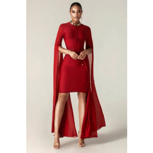 Alieva Ziba Bandage Shawl Sleeves Midi Dress Maroon SZ L