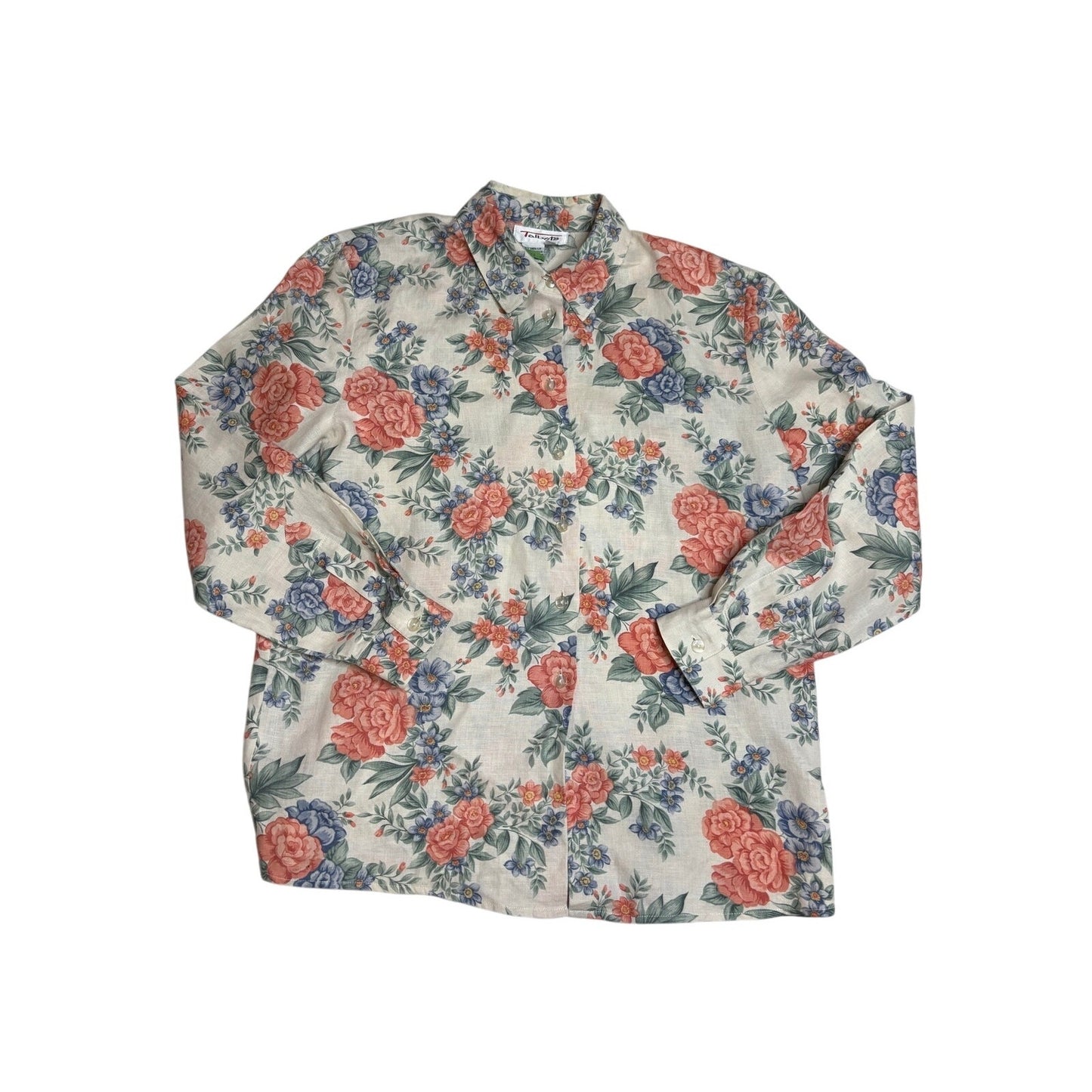 Talbots Linen Floral Button Front Blouse SZ 8