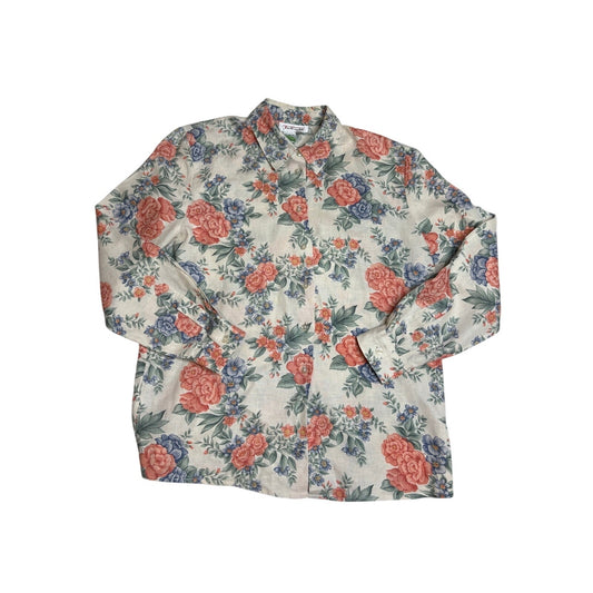 Talbots Linen Floral Button Front Blouse SZ 8